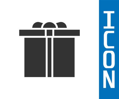 Beyaz arka planda gri hediye kutusu simgesi izole edildi. Doğum günün kutlu olsun. Vektör İllüstrasyonu