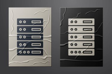 Beyaz Sunucu, Data, Web Sunucu simgesi buruşmuş kağıt arkaplanda izole edildi. Kağıt sanatı tarzı. Vektör İllüstrasyonu
