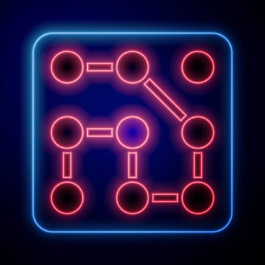 Parlayan neon grafiksel şifre koruması ve mavi arkaplanda izole edilmiş güvenlik erişim simgesi. Güvenlik, güvenlik, koruma, gizlilik kavramı. Vektör İllüstrasyonu