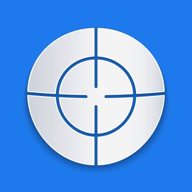 Kağıt kesiği Hedef spor simgesi mavi arka planda izole edildi. Atış mesafesi ya da atış mesafesi için sayıları olan temiz bir hedef. Kağıt sanatı tarzı. Vektör İllüstrasyonu