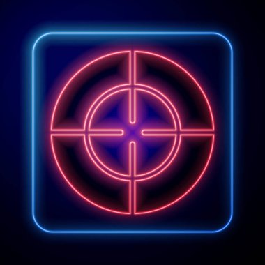 Parlayan neon hedef spor ikonu mavi arkaplanda izole edildi. Atış mesafesi ya da atış mesafesi için sayıları olan temiz bir hedef. Vektör İllüstrasyonu