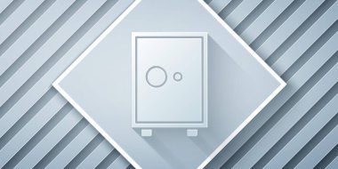 Kağıt kesiği Gri zemin üzerinde güvenli simge izole. Kapı, şifreli bir banka kasası. Güvenilir Veri Koruma. Kağıt sanatı tarzı. Vektör İllüstrasyonu