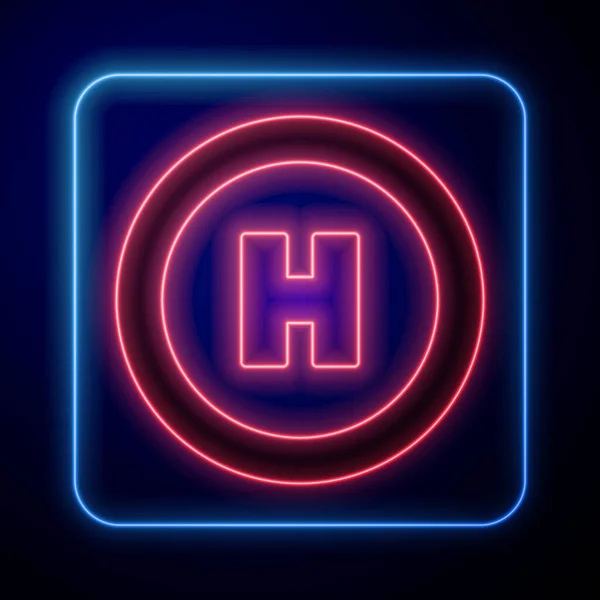 Glowing Neon Helicopter Landing Pad Icon Isolated Blue Background Helipad - Stok Vektor