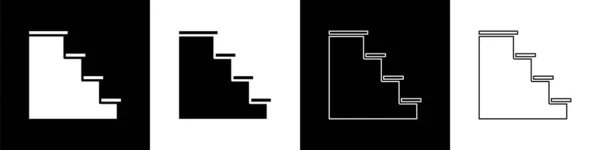 Nastavit Ikonu Schodiště Izolované Černobílém Pozadí Vektorová Ilustrace — Stockový vektor