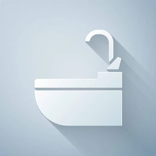 Lavabo Papier Avec Icône Robinet Eau Isolé Sur Fond Gris — Image vectorielle