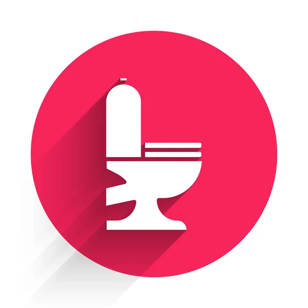 White Toilet Bowl Icon Isolated Long Shadow Red Circle Button — Stock Vector