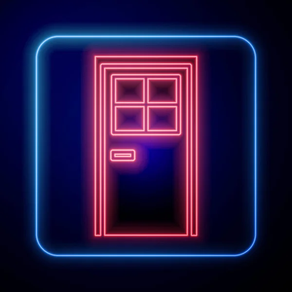 Glowing Neon Closed Door Icon Isolated Blue Background Vector Illustration — Stock Vector
