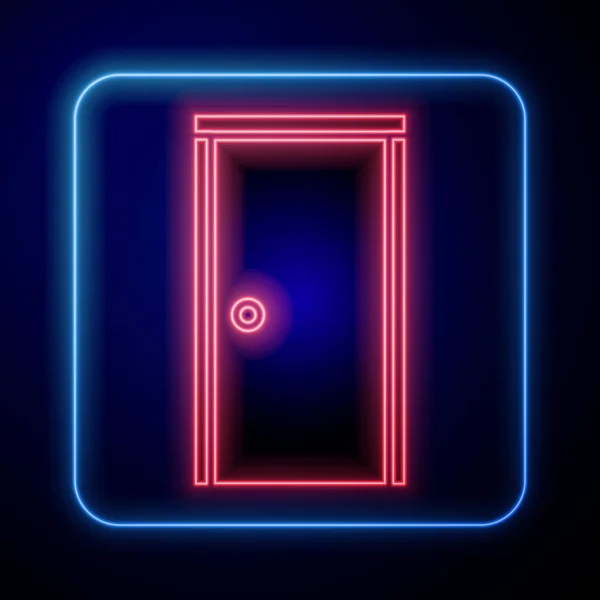 Świecący Neon Zamknięta Ikona Drzwi Odizolowana Niebieskim Tle Ilustracja Wektora — Wektor stockowy
