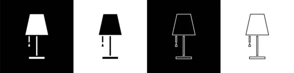Set Icône Lampe Table Isolé Sur Fond Noir Blanc Illustration — Image vectorielle