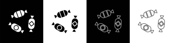 Set Candy icon isolated on black and white background. Vector Illustration