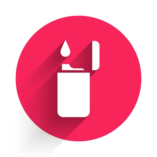 Icône Briquet Blanc Isolé Avec Une Ombre Longue Bouton Rouge — Image vectorielle