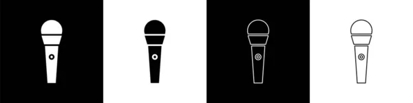 Set Karaoke Icon Isolated Black White Background Microphone Monitor Vector — 스톡 벡터