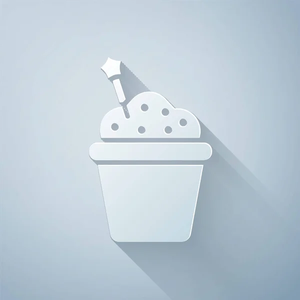 Paper Cut Cake Icon Isolated Grey Background Happy Birthday Paper — 스톡 벡터