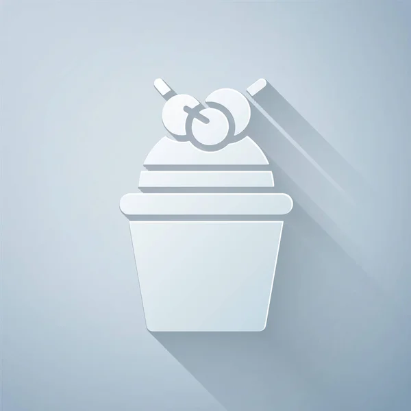 Paper Cut Cake Icon Isolated Grey Background Happy Birthday Paper — 스톡 벡터