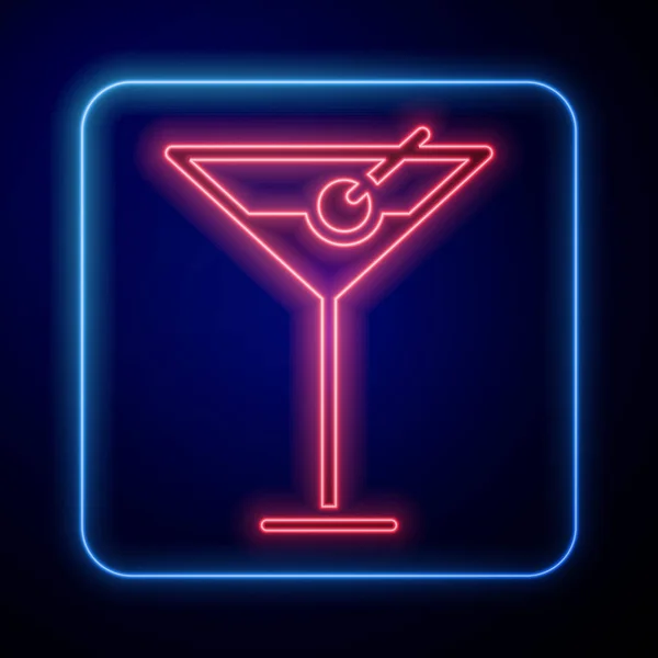 Ícone Vidro Neon Martini Brilhante Isolado Fundo Azul Ícone Cocktail — Vetor de Stock