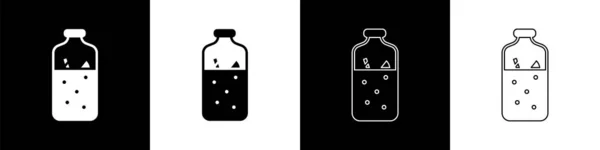 Set Glühwein Mit Zutaten Symbol Isoliert Auf Schwarz Weißem Hintergrund — Stockvektor