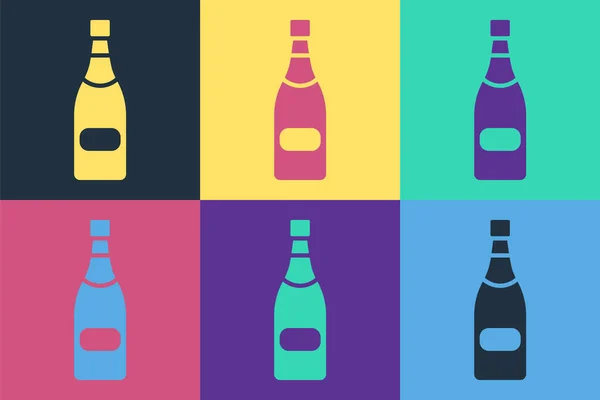 Pop Art Icono Botella Champán Aislado Fondo Color Ilustración Vectorial — Vector de stock