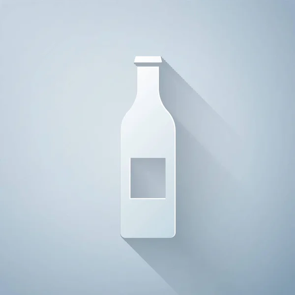 Papiergeschnittenes Bierflaschen Symbol Isoliert Auf Grauem Hintergrund Papierkunst Vektorillustration — Stockvektor
