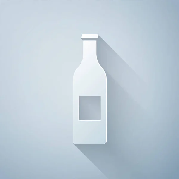 Icono Botella Cerveza Cortada Papel Aislado Sobre Fondo Gris Estilo — Vector de stock