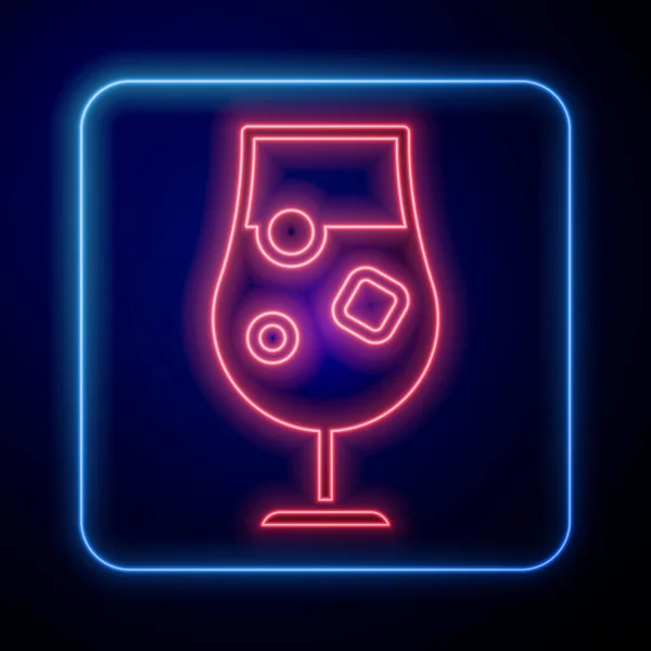 Glödande Neon Cocktail Och Alkohol Dryck Ikon Isolerad Blå Bakgrund — Stock vektor