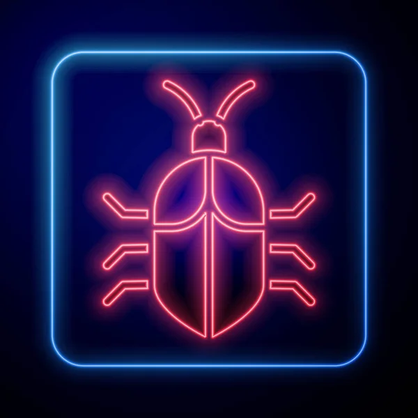 Brilhando Neon Ícone Conceito Bug Sistema Isolado Fundo Azul Conceito — Vetor de Stock