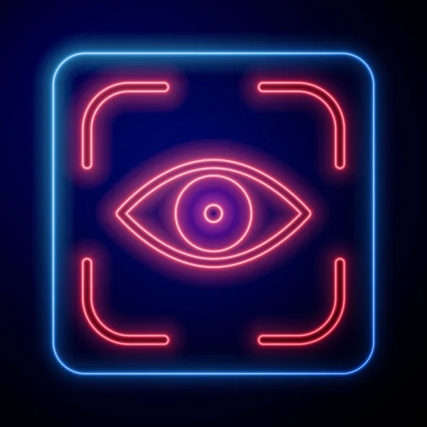 Gloeiende Neon Eye Scan Icoon Geïsoleerd Blauwe Achtergrond Scan Het — Stockvector