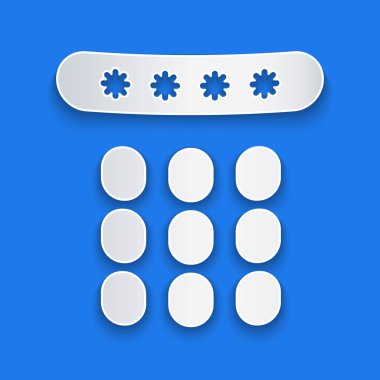 Kağıt kesimi Parola koruması ve güvenlik erişim simgesi mavi arka planda izole edildi. Güvenlik, güvenlik, koruma, gizlilik kavramı. Kağıt sanatı tarzı. Vektör İllüstrasyonu