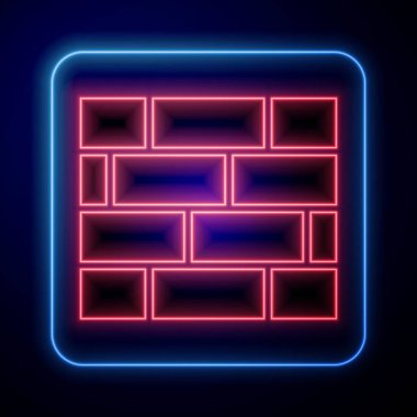 Parlayan neon tuğlalar simgesi mavi arkaplanda izole edildi. Vektör İllüstrasyonu