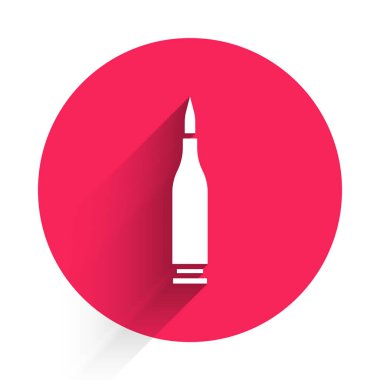 Beyaz Kurşun ikonu uzun gölgeli. Kırmızı daire düğmesi. Vektör İllüstrasyonu