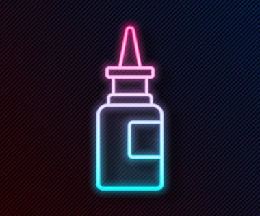 Siyah arka planda parlayan neon hattı şişe burun spreyi ikonu izole edildi. Vektör İllüstrasyonu