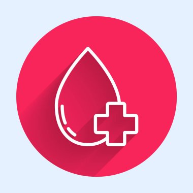 Beyaz çizgi Bağış uzun gölgeli, haç simgesi olan kan damlatır. Kırmızı daire düğmesi. Vektör İllüstrasyonu