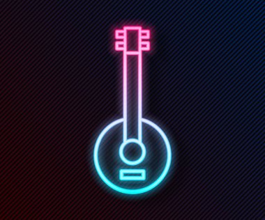 Parlayan neon hattı Banjo simgesi siyah arkaplanda izole edildi. Müzik aleti. Vektör İllüstrasyonu