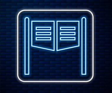 Parlayan neon hattı Eski batı sallanan salon kapısı ikonu tuğla duvar arkasında izole edilmiş. Vektör İllüstrasyonu