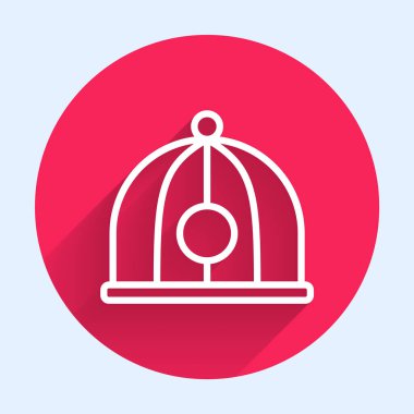 Uzun gölgeli beyaz çizgi Çin şapkası ikonu. Kırmızı daire düğmesi. Vektör İllüstrasyonu