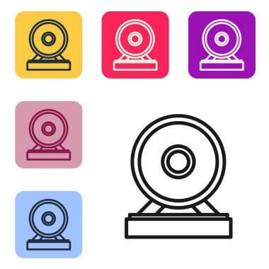 Black line Gong musical percussion instrument circular metal disc icon isolated on white background. Set icons in color square buttons. Vector Illustration vector