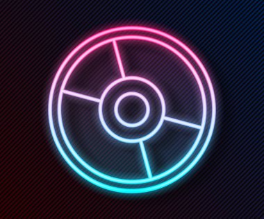 Parlayan neon çizgi CD veya DVD disk simgesi siyah arkaplanda izole edildi. Küçük disk işareti. Vektör İllüstrasyonu