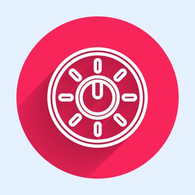 Beyaz çizgi çevirme teknolojisi ayarları uzun gölgeli izole edilmiş. Ses tuşu, ses kontrolü, analog regülatör. Kırmızı daire düğmesi. Vektör İllüstrasyonu