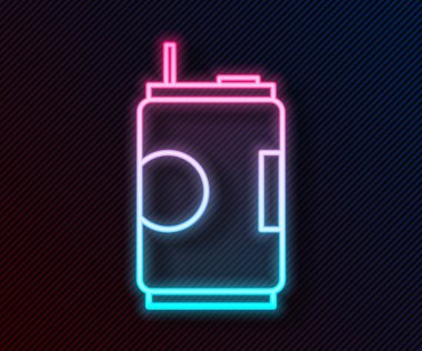 Parlayan neon hattı Soda kutusu simgesi siyah arkaplanda izole edildi. Vektör İllüstrasyonu