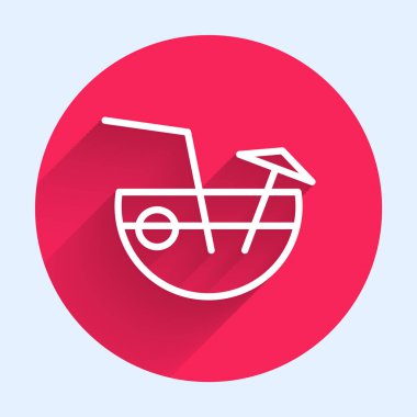 Beyaz çizgi hindistan cevizi suyu egzotik taze kokteyl ve uzun gölgeli şemsiye ikonu. Kırmızı daire düğmesi. Vektör İllüstrasyonu