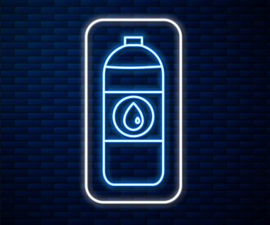 Parlak neon hattı. Motor makine yağı ikonu için plastik kutu. Duvarın arkasında izole edilmiş. Benzin bidonu. Yağ değiştirme ve onarım servisi. Vektör İllüstrasyonu