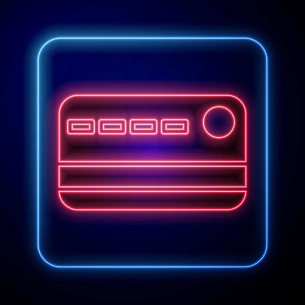 Zářící Neon Kreditní Karta Ikona Izolované Modrém Pozadí Online Platba — Stockový vektor