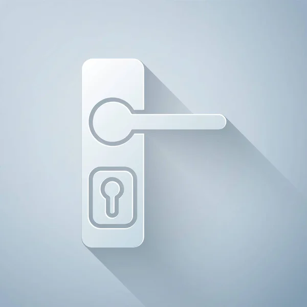 Paper Cut Door Handle Icon Isolated Grey Background Door Lock — Stock Vector