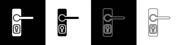 Türgriff Symbol Isoliert Auf Schwarzem Und Weißem Hintergrund Setzen Türschlossschild — Stockvektor
