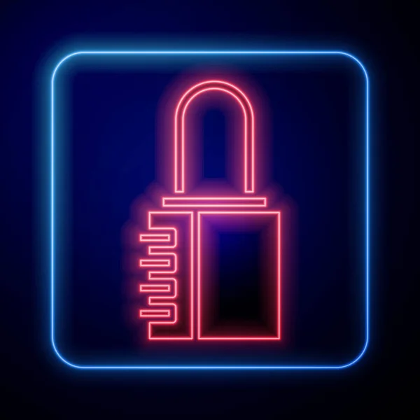 Glowing Neon Safe Combination Lock Icon Isolated Blue Background Combination — Stock Vector