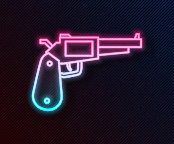 Zářící Neonová Linie Revolver Zbraň Ikona Izolované Černém Pozadí Vektorová — Stockový vektor