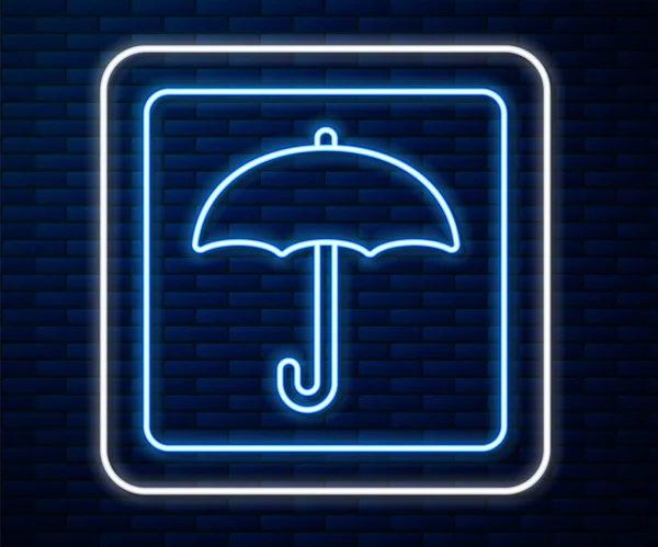 Gloeiende Neon Lijn Paraplu Pictogram Geïsoleerd Bakstenen Muur Achtergrond Waterdicht — Stockvector