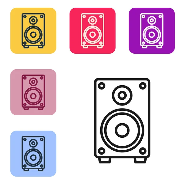 Black Line Stereo Speaker Icon Isolated White Background Sound System — Stock Vector