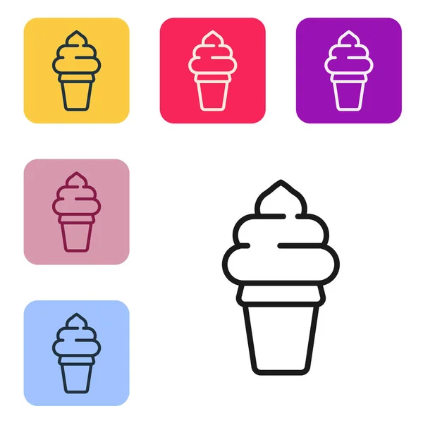 Black Line Ice Cream Waffle Cone Icon Isolated White Background — Stock Vector