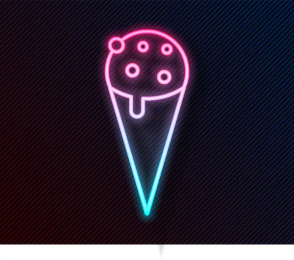 Brillante Línea Neón Helado Icono Cono Gofre Aislado Sobre Fondo — Vector de stock