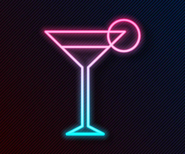 Parlayan neon hattı Martini cam ikonu siyah arka planda izole edildi. Kokteyl ikonu. Şarap kadehi ikonu. Vektör İllüstrasyonu